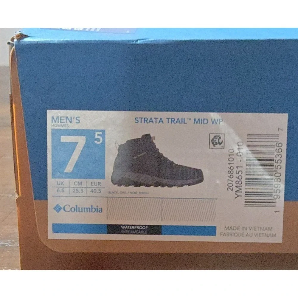 Mens Columbia STRATA‎ TRAIL MID WP Size 7.5 Black Owl